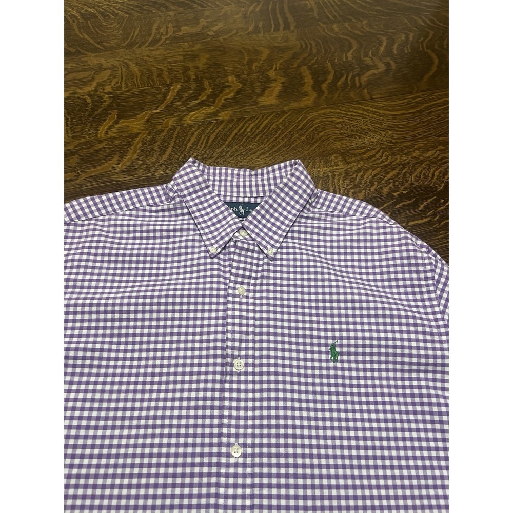 Ralph Lauren Mens XL‎ Classic Fit Purple White Gingham Shirt Green Pony L/S